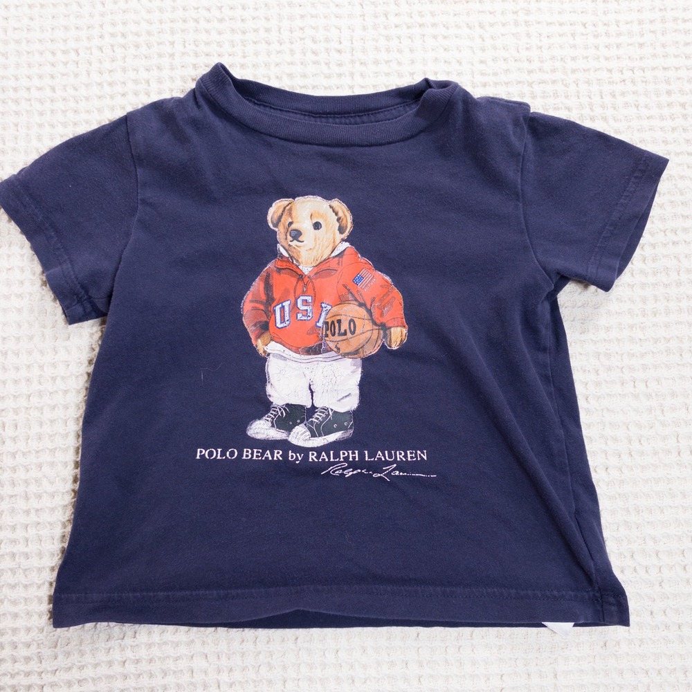 Polo Ralph Lauren Polo Bear Basketball USA Navy Blue T-Shirt Toddler Boy 2T